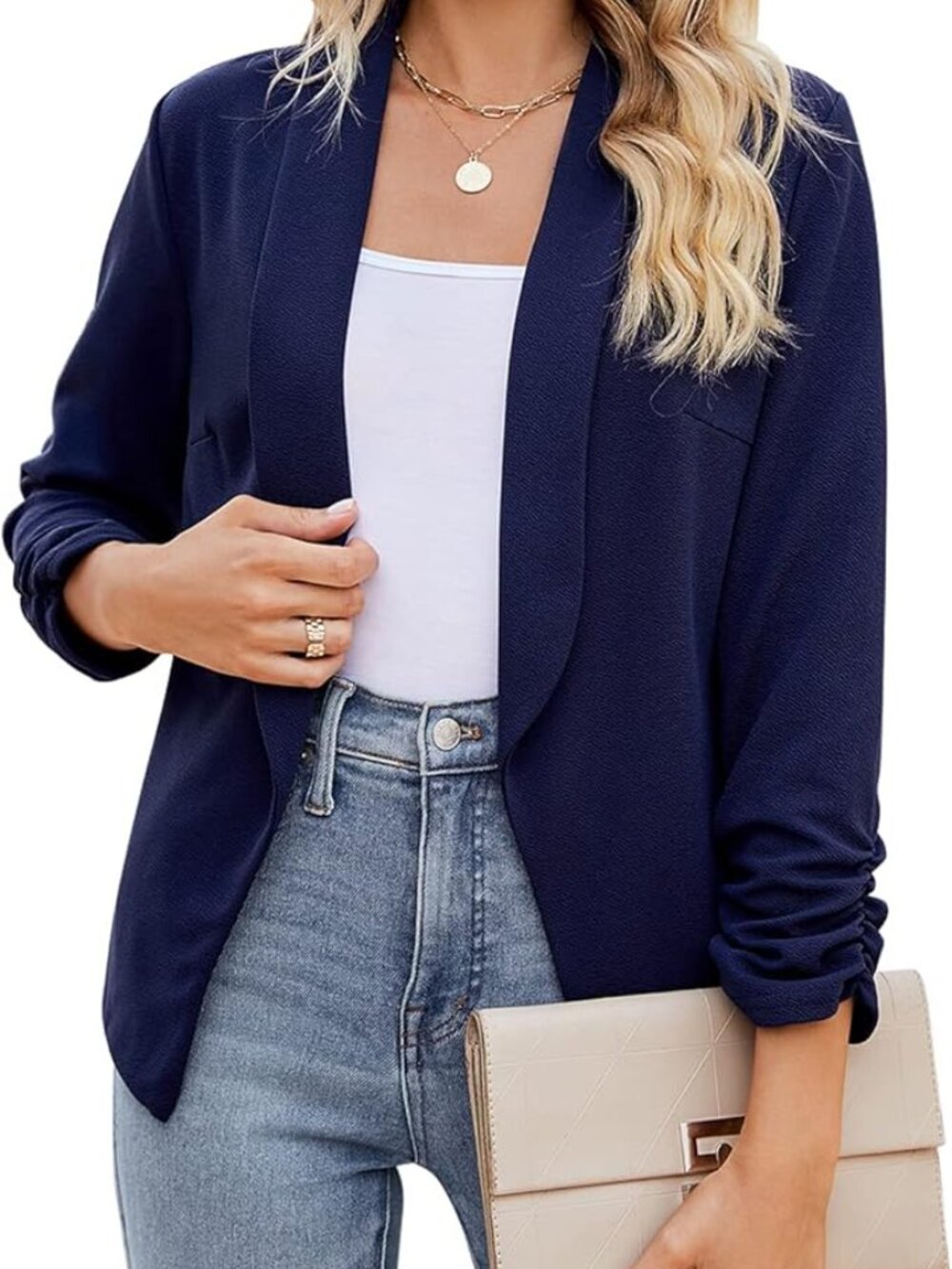 POGTMM/Amazon Open Front 3/4 Ruched Sleeve jacket